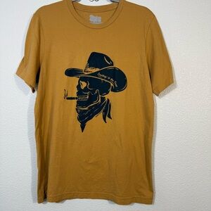 Men's Mustard Short Sleeve Graphic Tee with Black Cowboy Skull